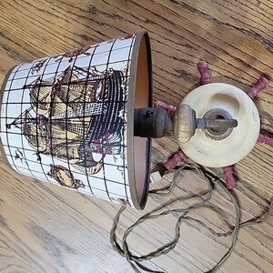 Vintage Wall Lamp Ships Wheel Pirate Themed Shade